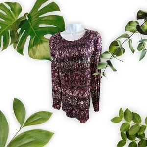 J. Jill Shirt Top Blouse Pullover Round Neck Womens M Red Purple Floral Elastic